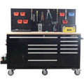 62 in. 10-Drawer Tool Chest Cabinet with Pegboard Back Wall Black B618228