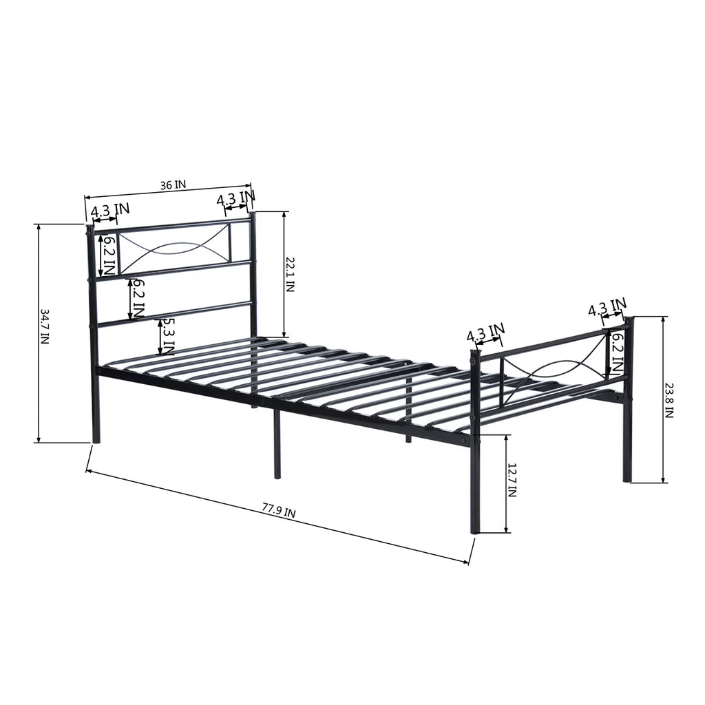 Twin Size Black Metal Platform Bed Frame with Headboard and Footboard L359