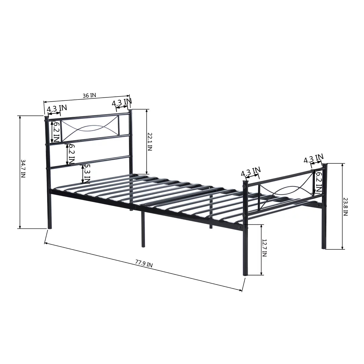 Twin Size Black Metal Platform Bed Frame with Headboard and Footboard L359