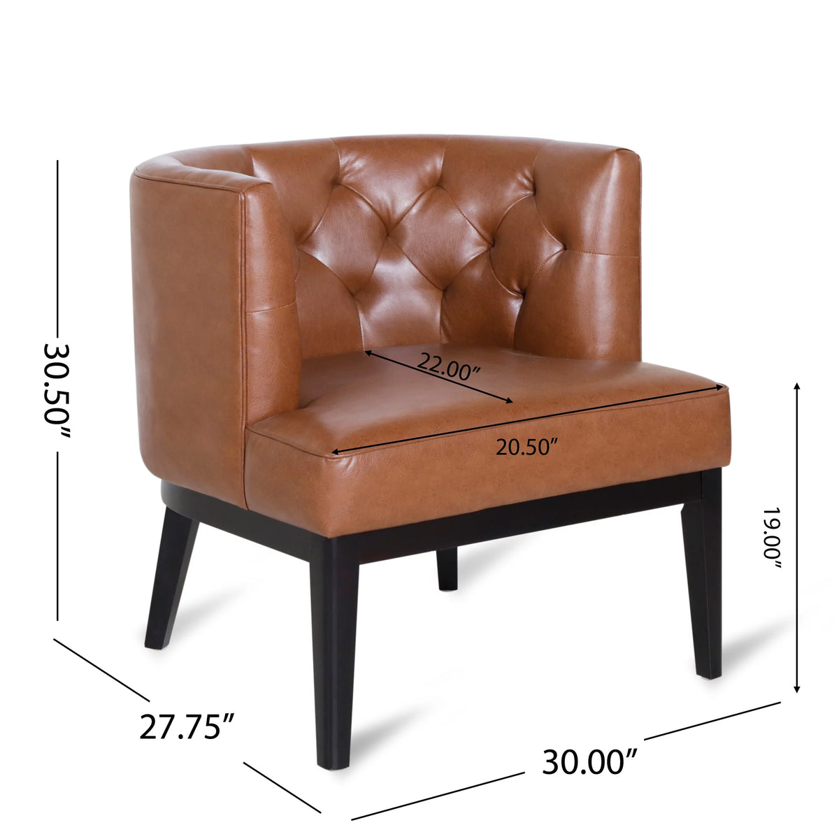 Cognac Brown and Dark Brown Faux Leather Tufted Club Chair W62094