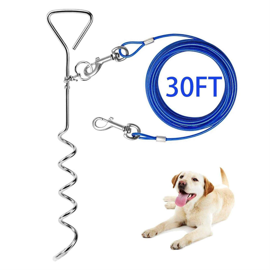 Dog Tie Out Cable and Anti Rust Spiral Stake, 30ft Leash H781878