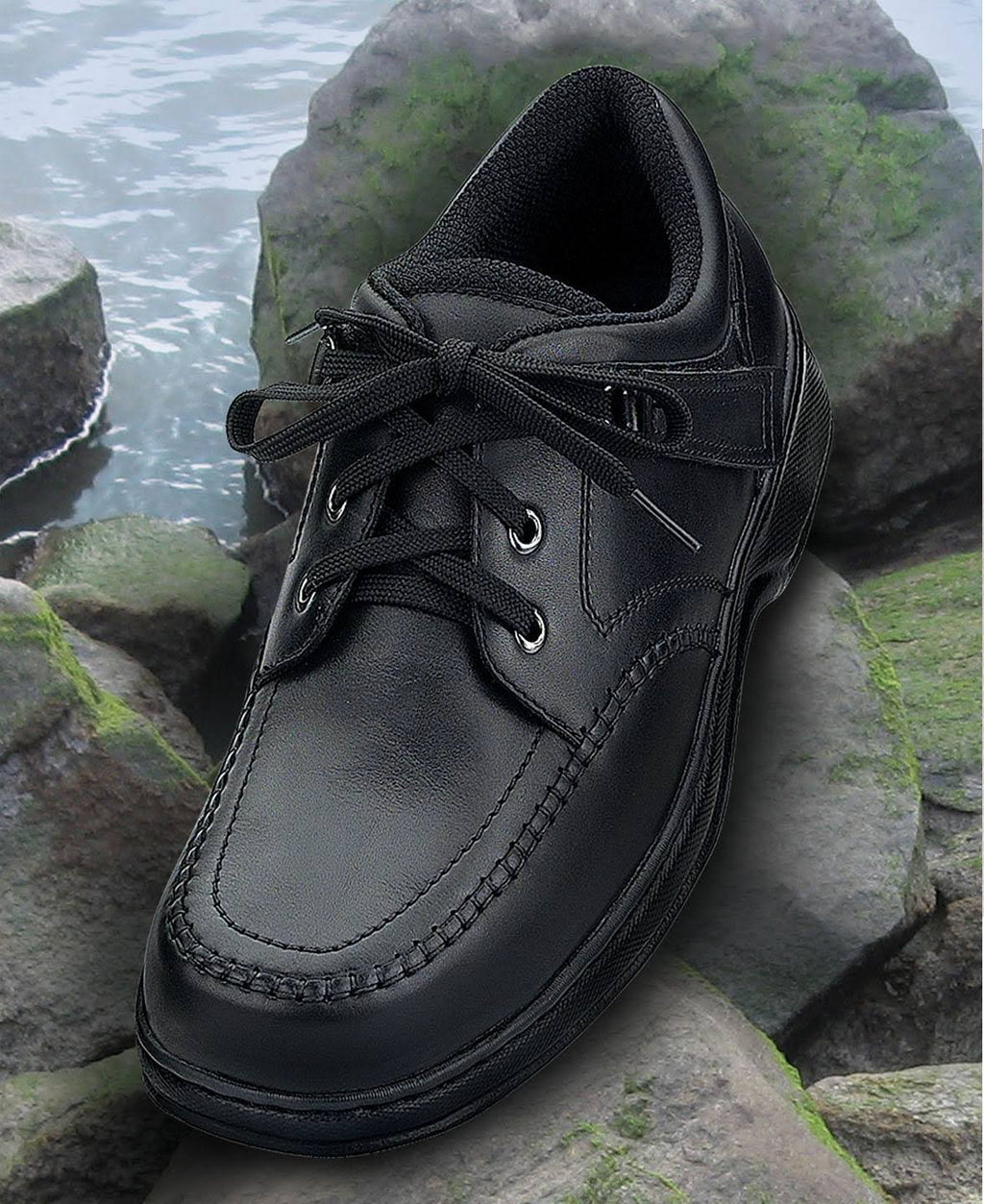 Black Leather OrthoFeet Shoes J1811