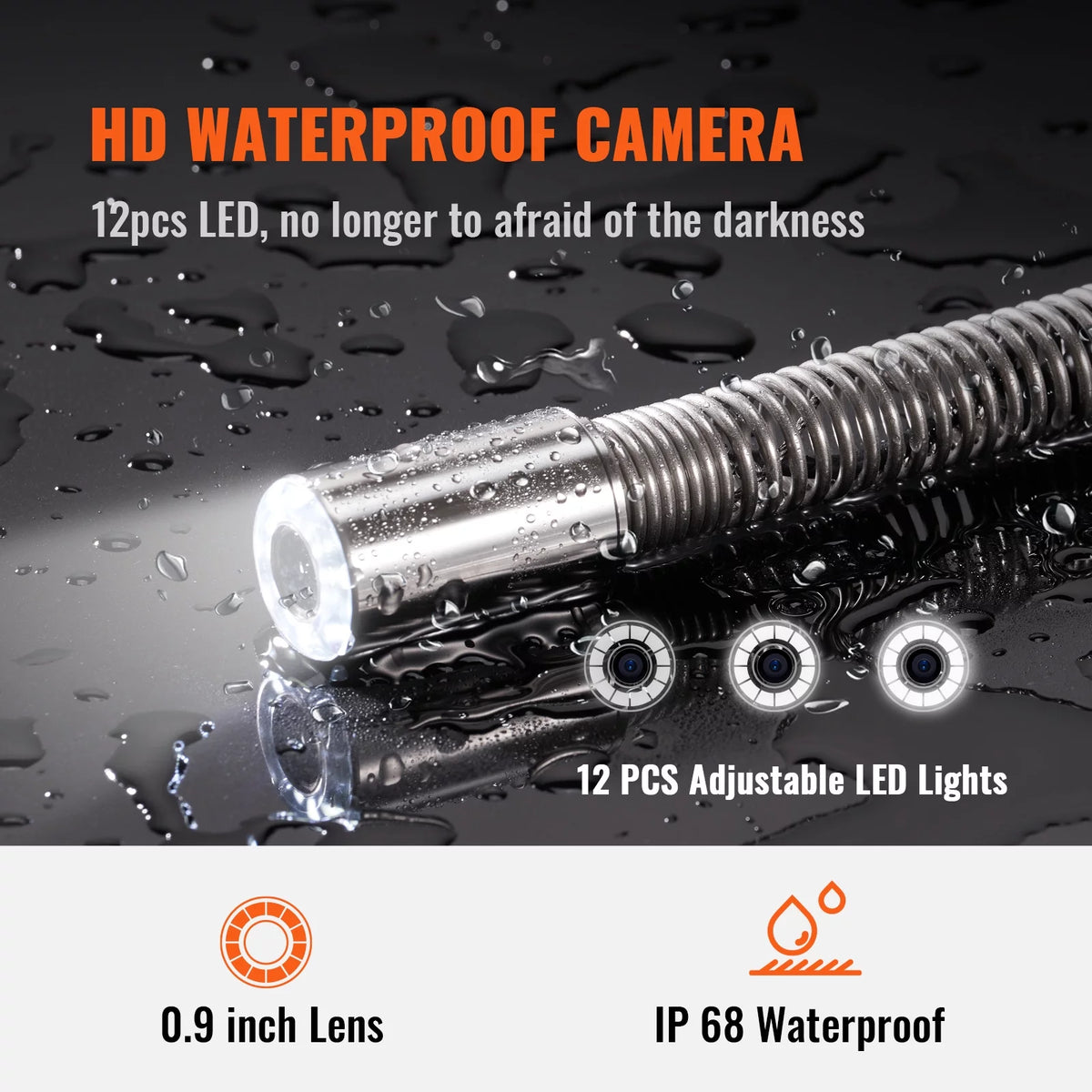 Sewer Camera Pipe Inspection Camera with 512hz Sonde 9in 720p Screen 164 ft P4851