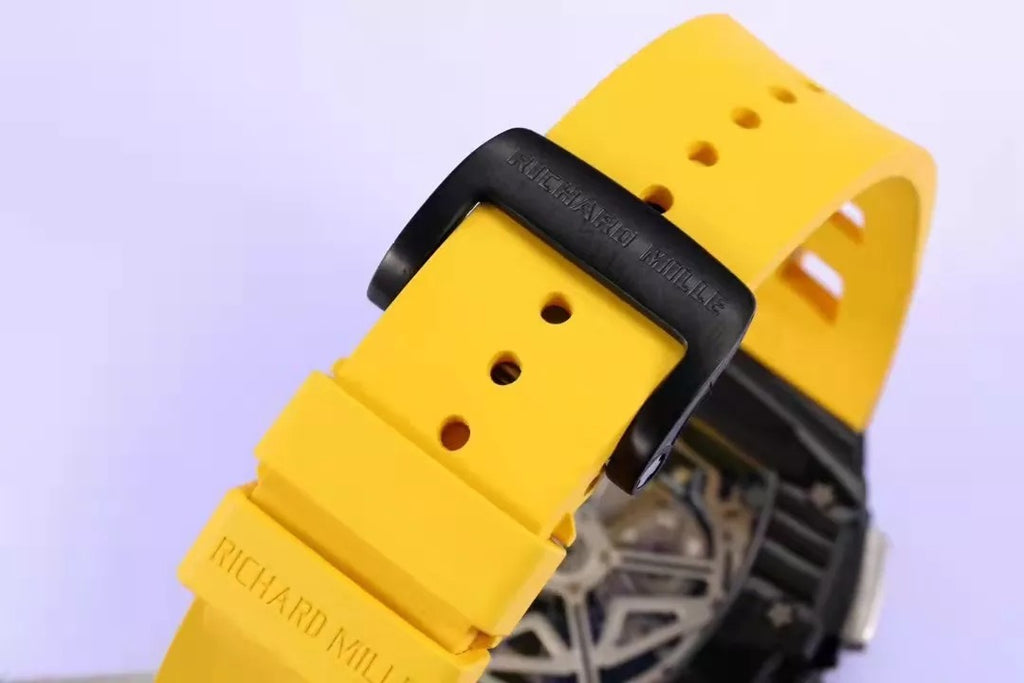 Skeleton Dial Black Bezel Yellow Rubber Strap F164965