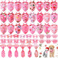 48 Pcs Pink Christmas Dog Bandanas Bow Collars and Ties Set E727251