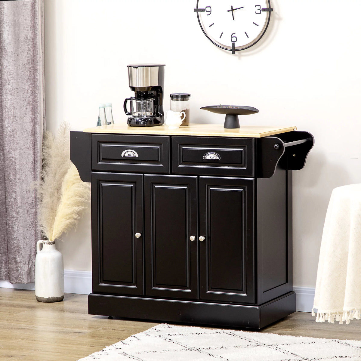 Kitchen Island on Wheels Black Storage Cabinet R45551