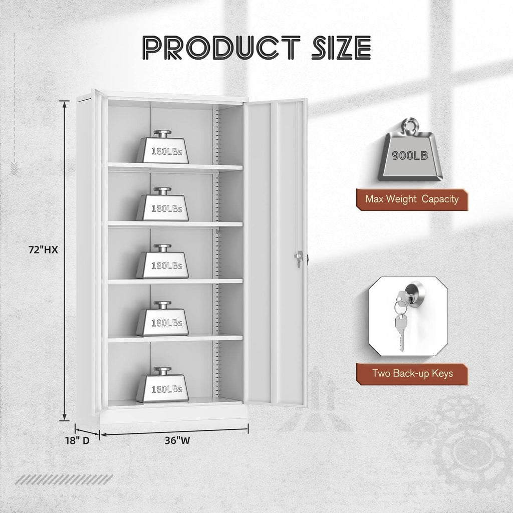 72 inch White Metal Storage Cabinet with Locking Doors and Adjustable Shelves E3459
