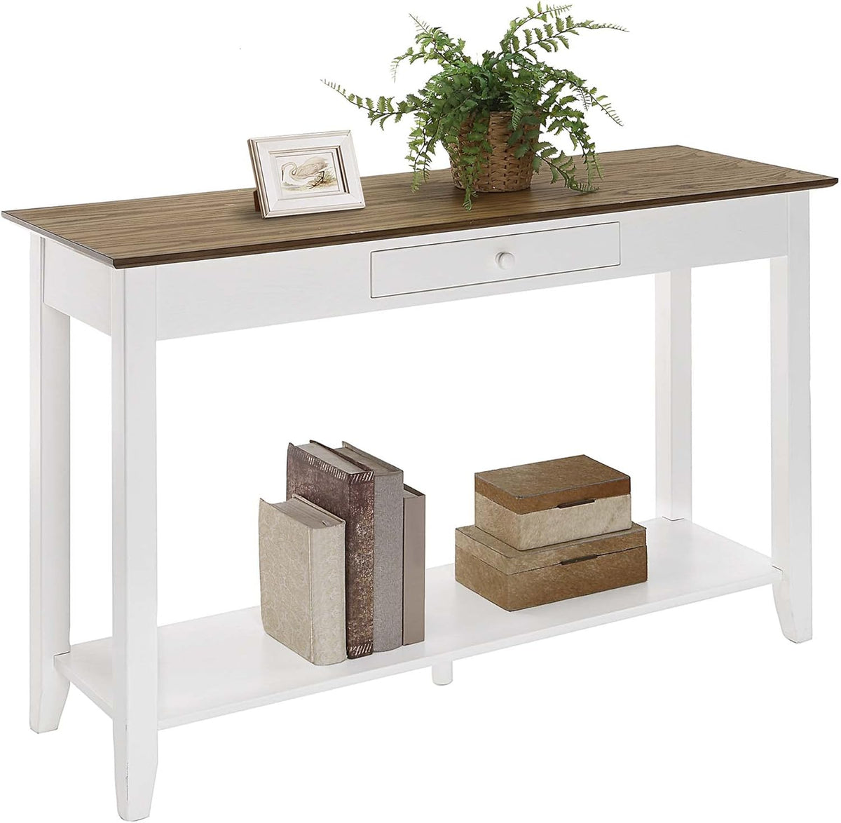 1-Drawer Console Table with Shelf, Driftwood/White C9626