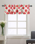 Watercolor Red Poppy Flower White Short Kitchen Curtains 54x18IN H1692