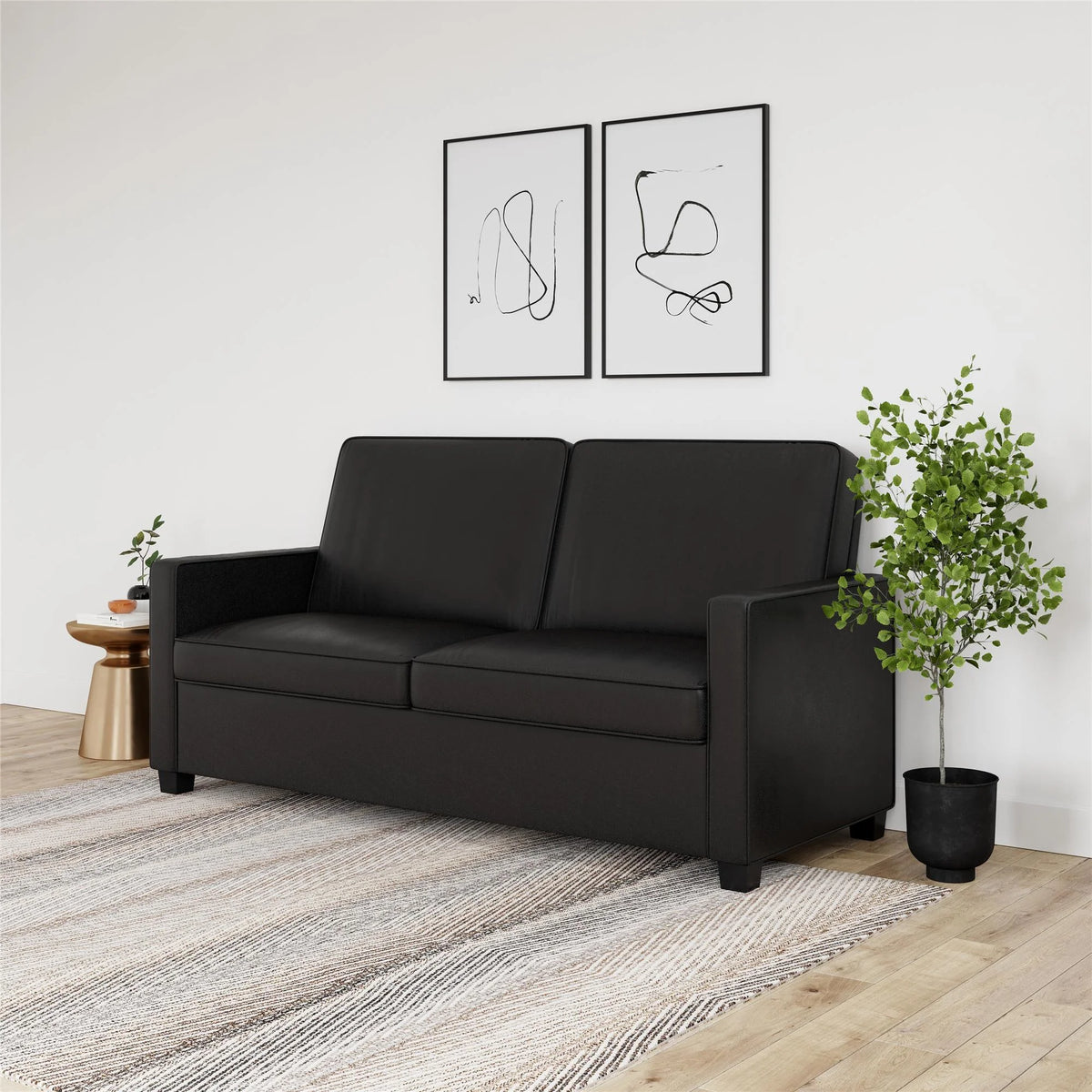 Black Faux Leather Queen Sofa Sleeper H6815