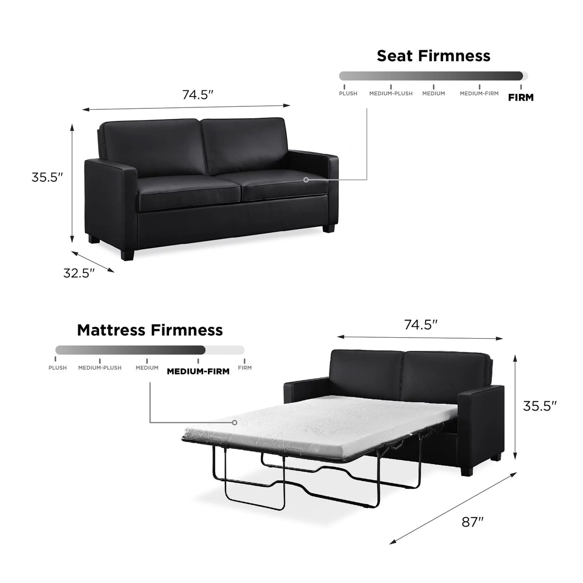 Black Faux Leather Queen Sofa Sleeper H6815
