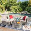 5 Pieces PE Rattan Patio Sectional Sofa Set with Glass Table Gray K843