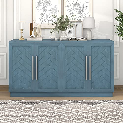 White 4 Door Sideboard Buffet Cabinet with Adjustable Shelves V637