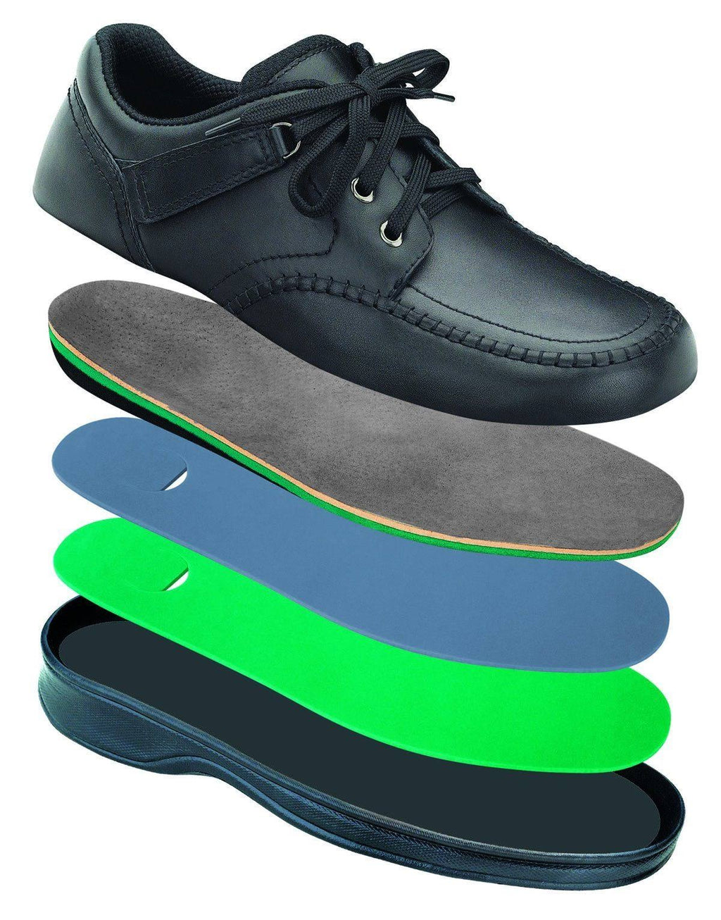 Black Leather OrthoFeet Shoes J1811