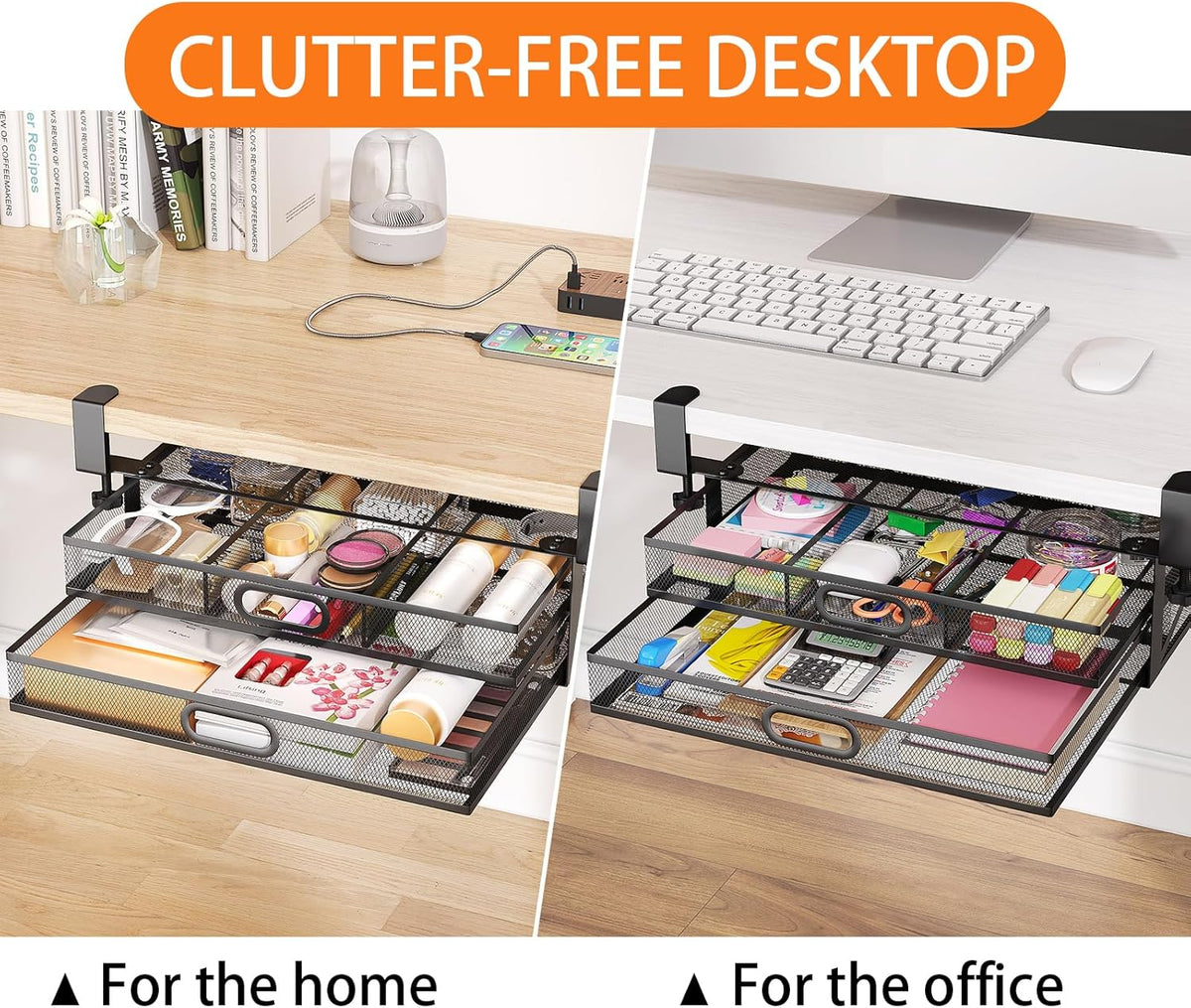Under Desk 2 Drawer Metal Drawer Organizer Large 15.6x12x4.7 Inches R85238