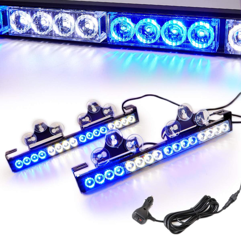 2 in 1 Emergency Strobe Light Bar 21 Flash Patterns Traffic Advisor Warning Hazard Windshield Safety Lights Bar with Cigar Lighter (2×16.8 inch, 32 Led) Pack of 2 C19199