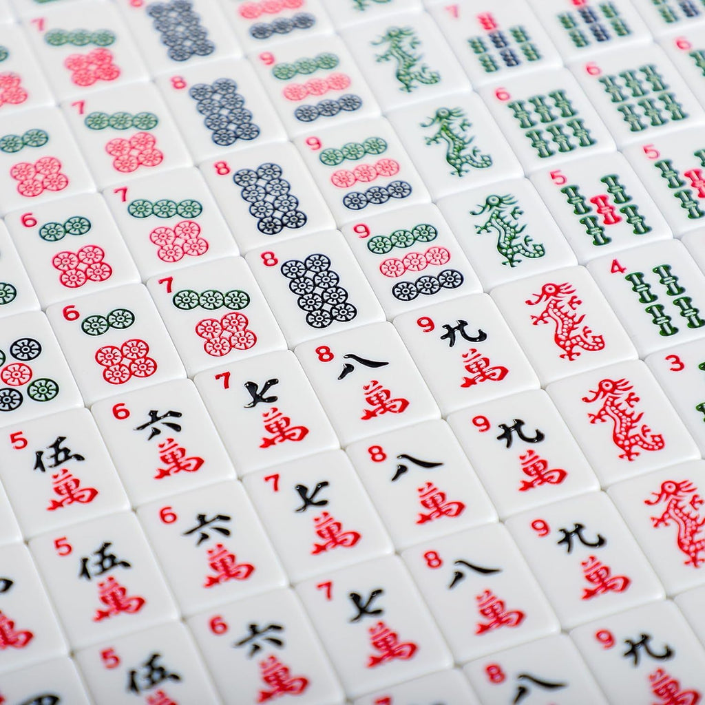 166 White Tiles Mahjong Set with Green Bag and Rack Pushers N861