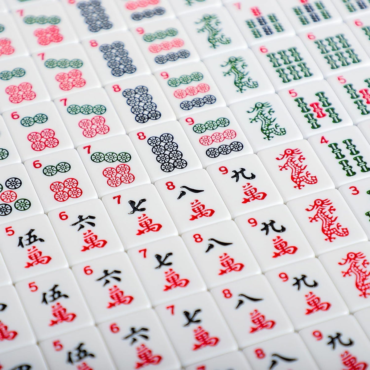 166 White Tiles Mahjong Set with Green Bag and Rack Pushers N861