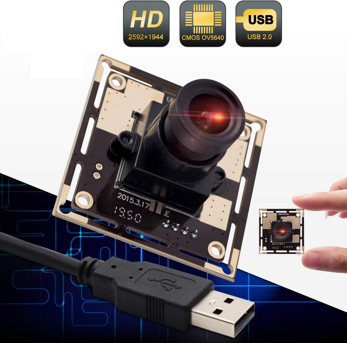 5 Megapixel USB Camera Module with CMOS OV5640 Sensor 3.6mm Lens B412