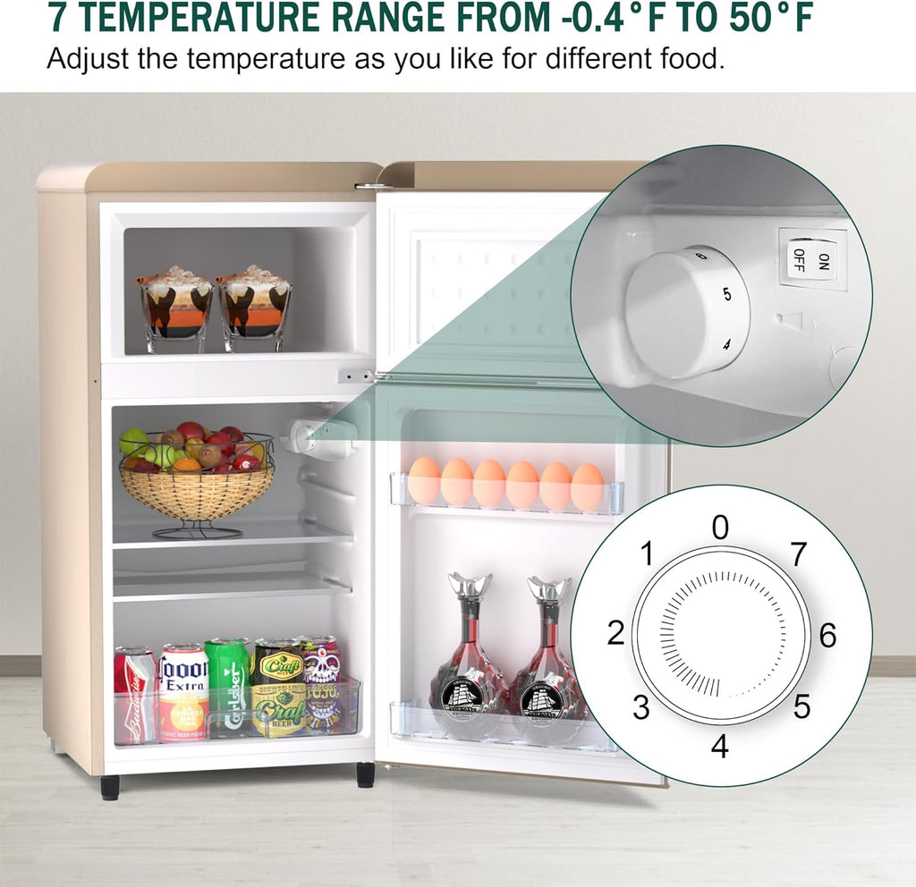 4.1 Cu. Ft. 2-Door Retro Mini Fridge with Freezer (Gold) H7704