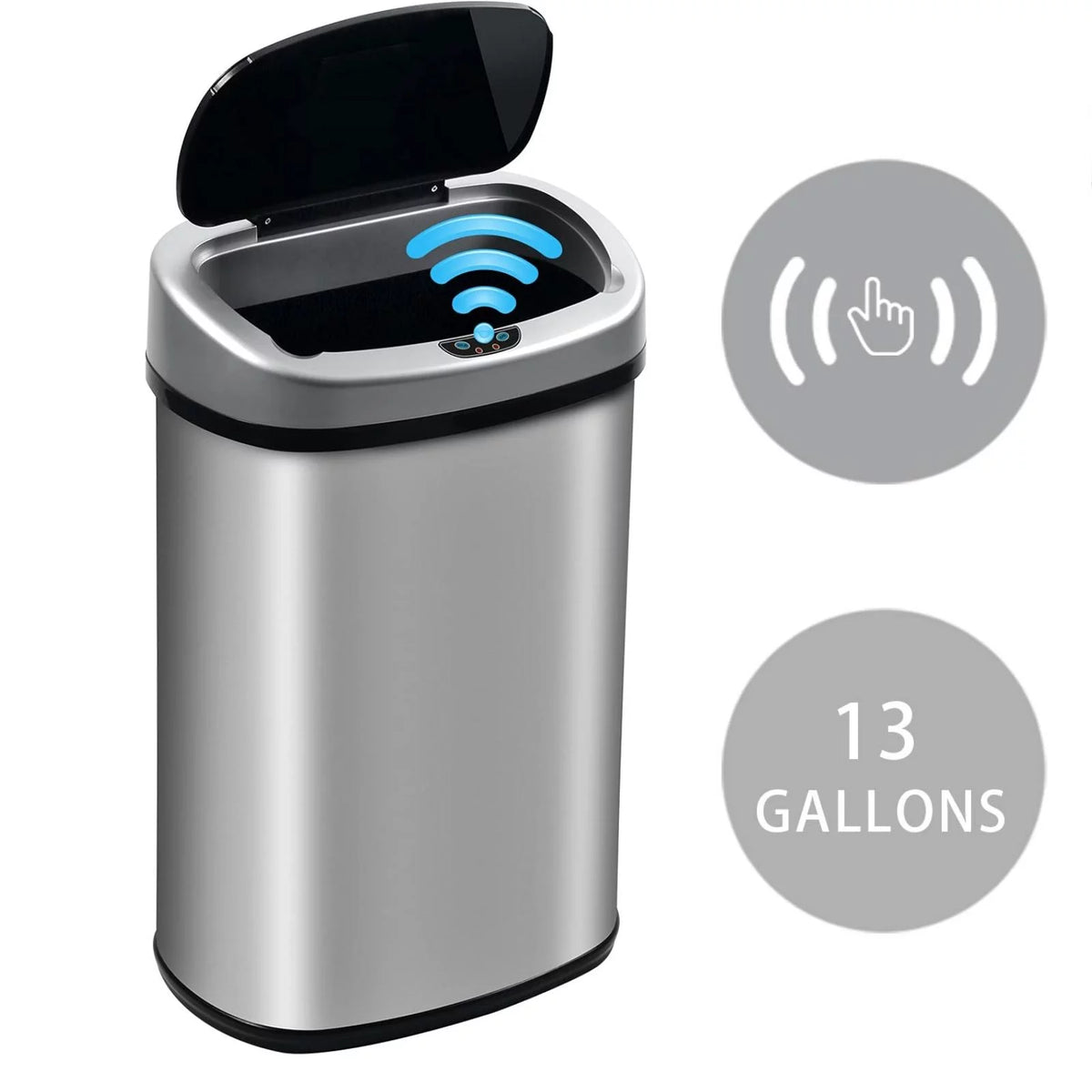 13 Gallon Automatic Stainless Steel Trash Can with Lid U689