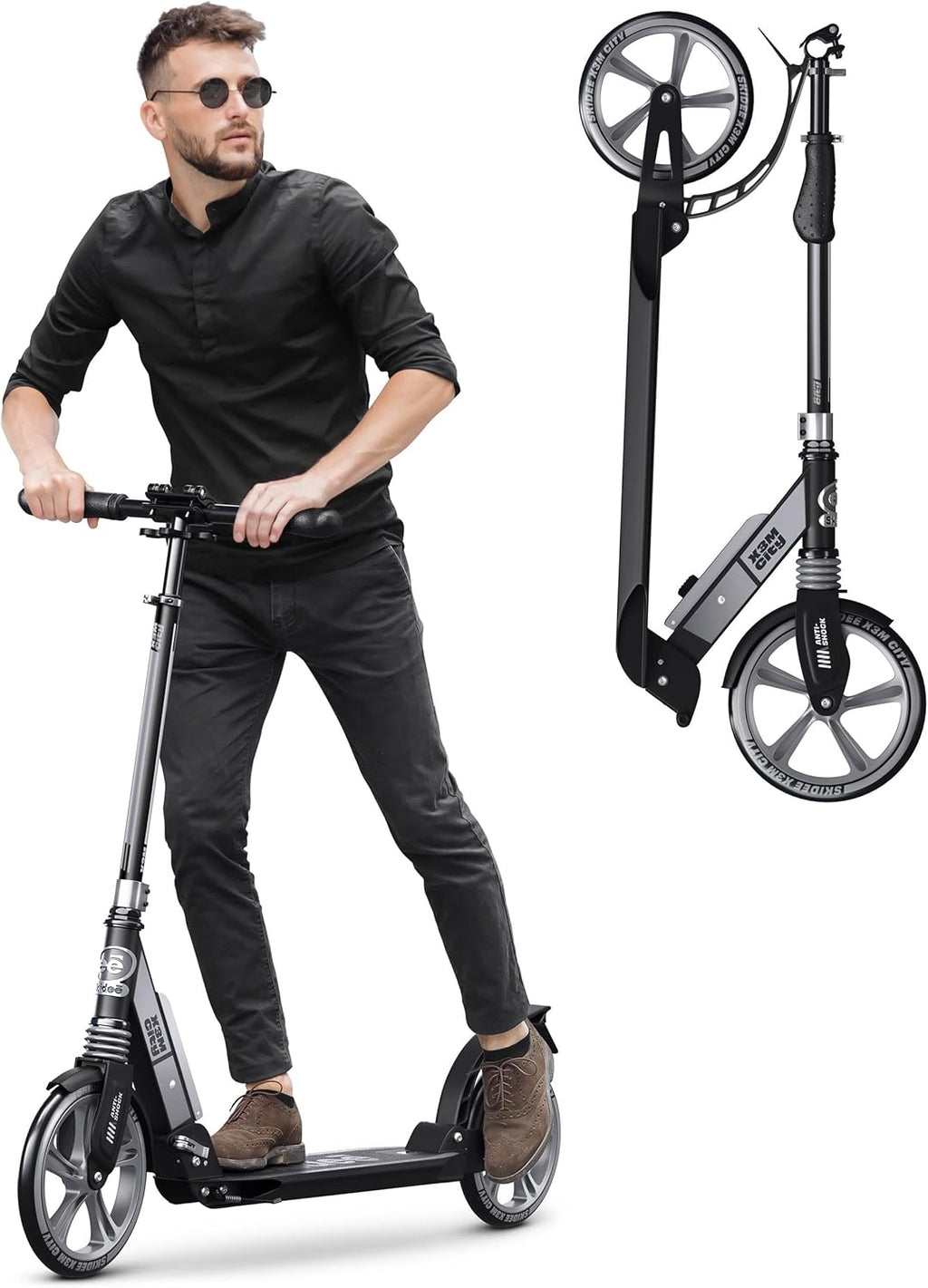Scooter with Anti-Shock Suspension, 4 Adjustment Levels Handlebar Up to 41 Inches High B3734
