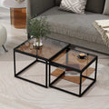 Brown Tempered Glass Coffee Table Set with Metal Frame Z7158