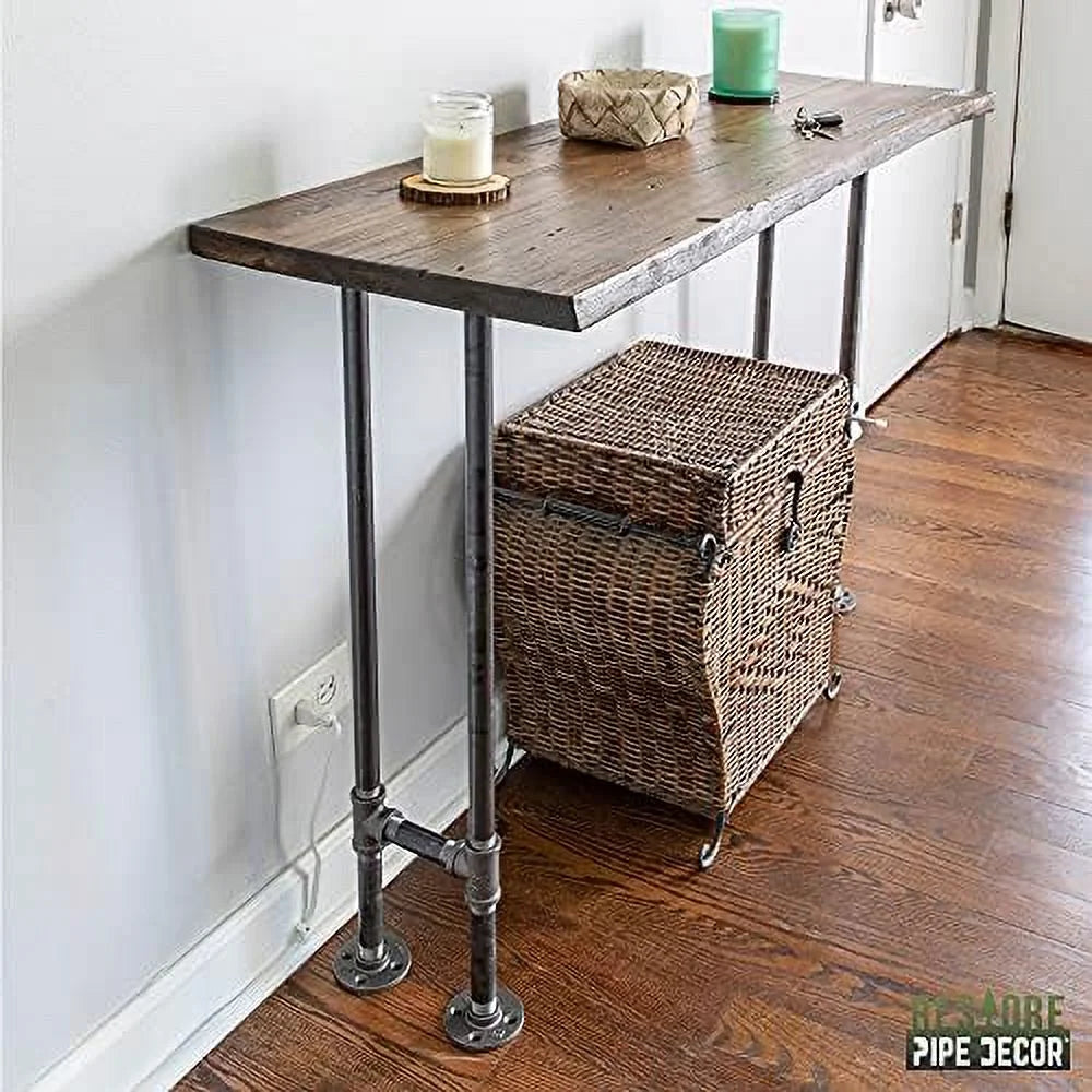 Live Edge Reclaimed Pine Wood Console Table with Industrial Pipe Legs K3838