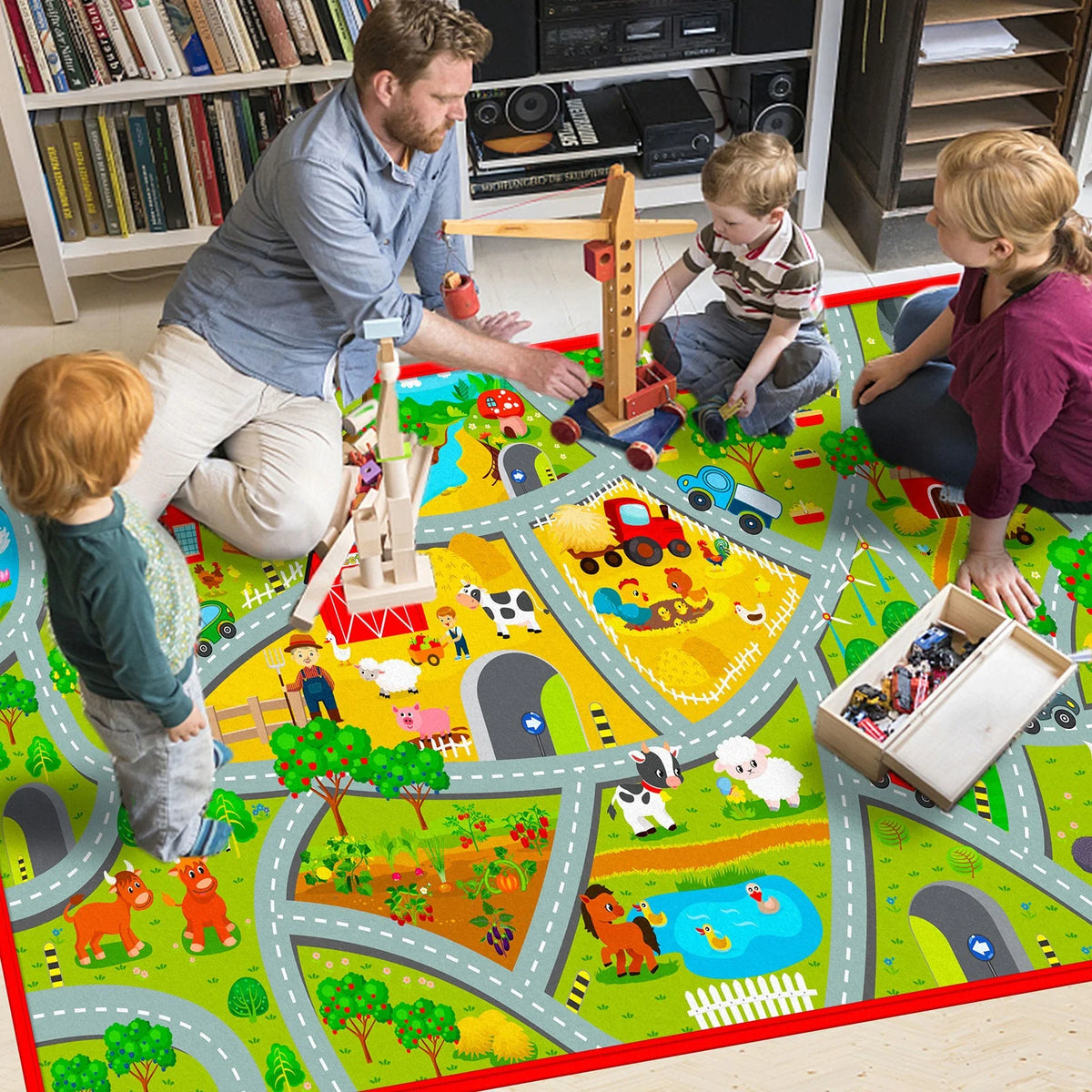 Farm Rug Play Mat with 4 Toy Cars Y316