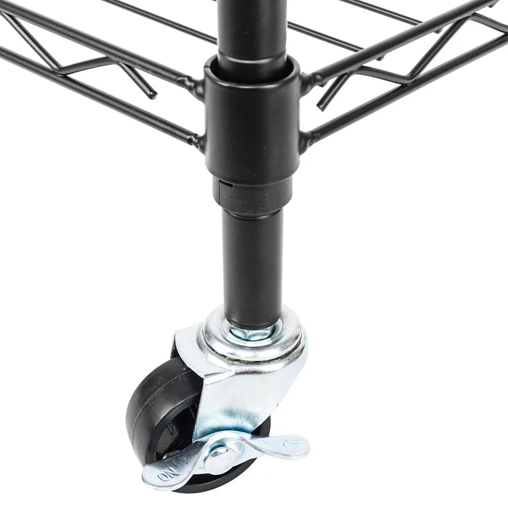 Portable Double Rod Garment Rack with Adjustable Shelves & Wheels Black P822