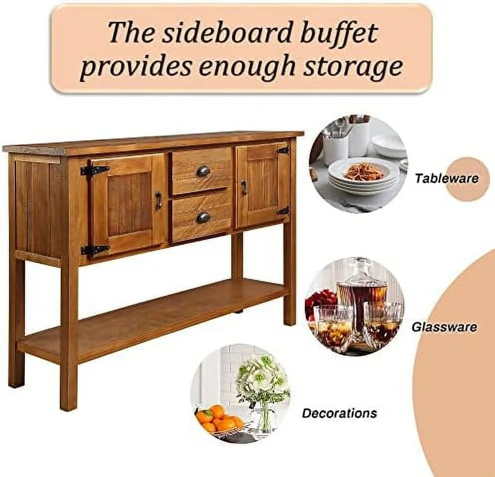 48 Inch Console Table with 2 Drawers and Cabinets Solid Wood Sideboard H508136