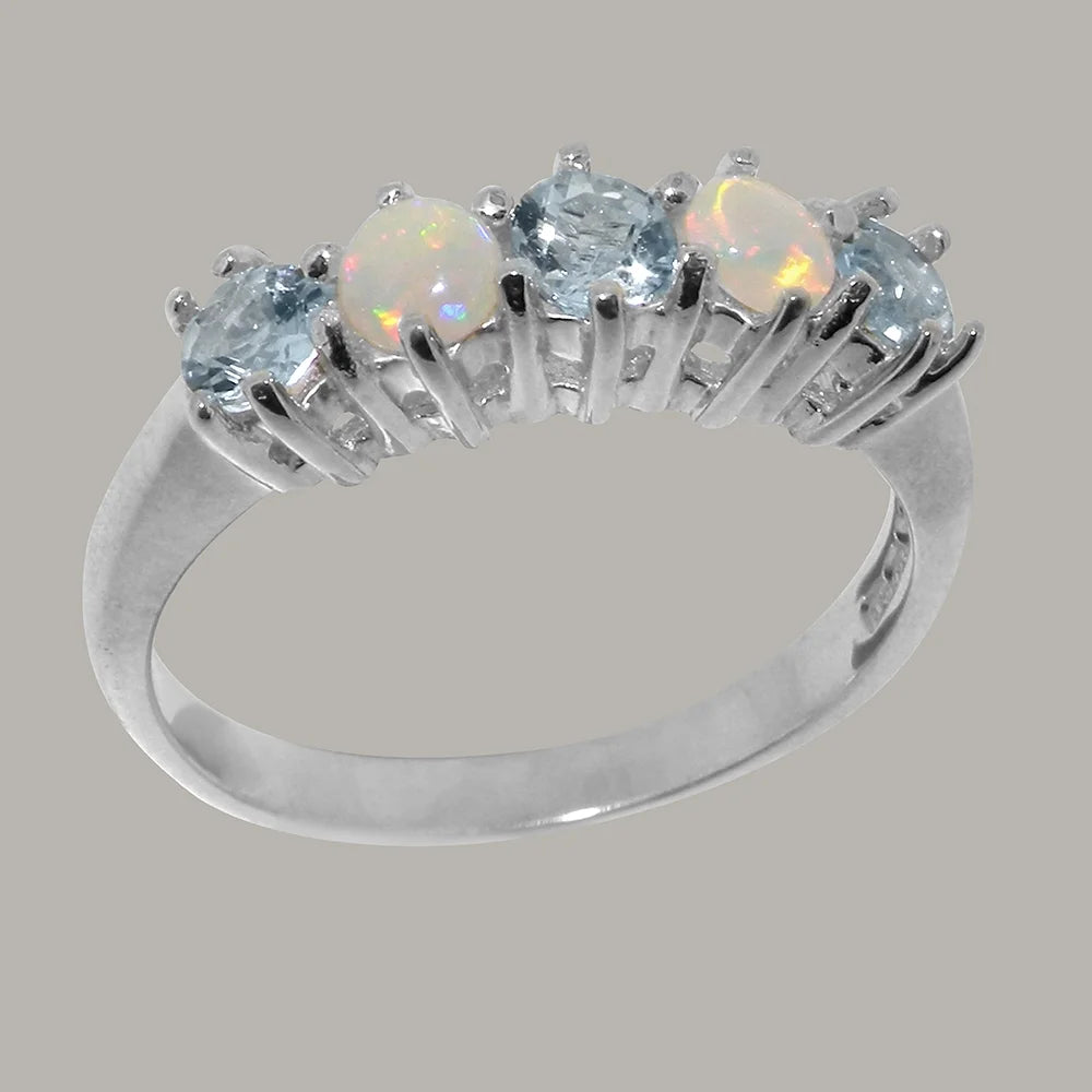 925 Sterling Silver Natural Aquamarine & Opal Eternity Ring O62720