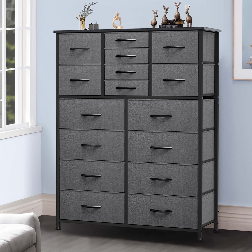 16 Drawer Fabric Dresser with Metal Frame and Wooden Top E549820