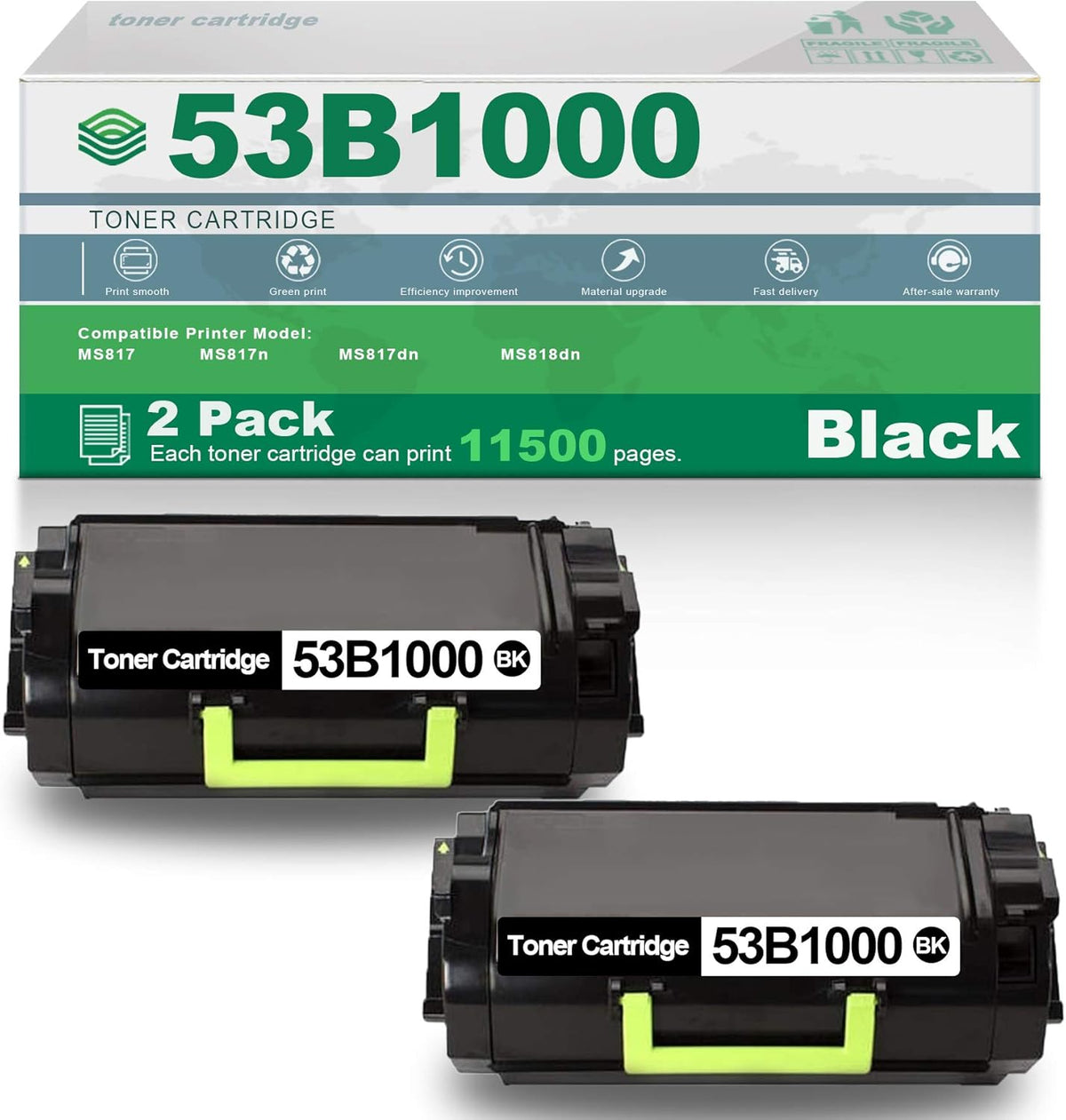 2 Pack Black High Yield Remanufactured Toner Cartridge E682422