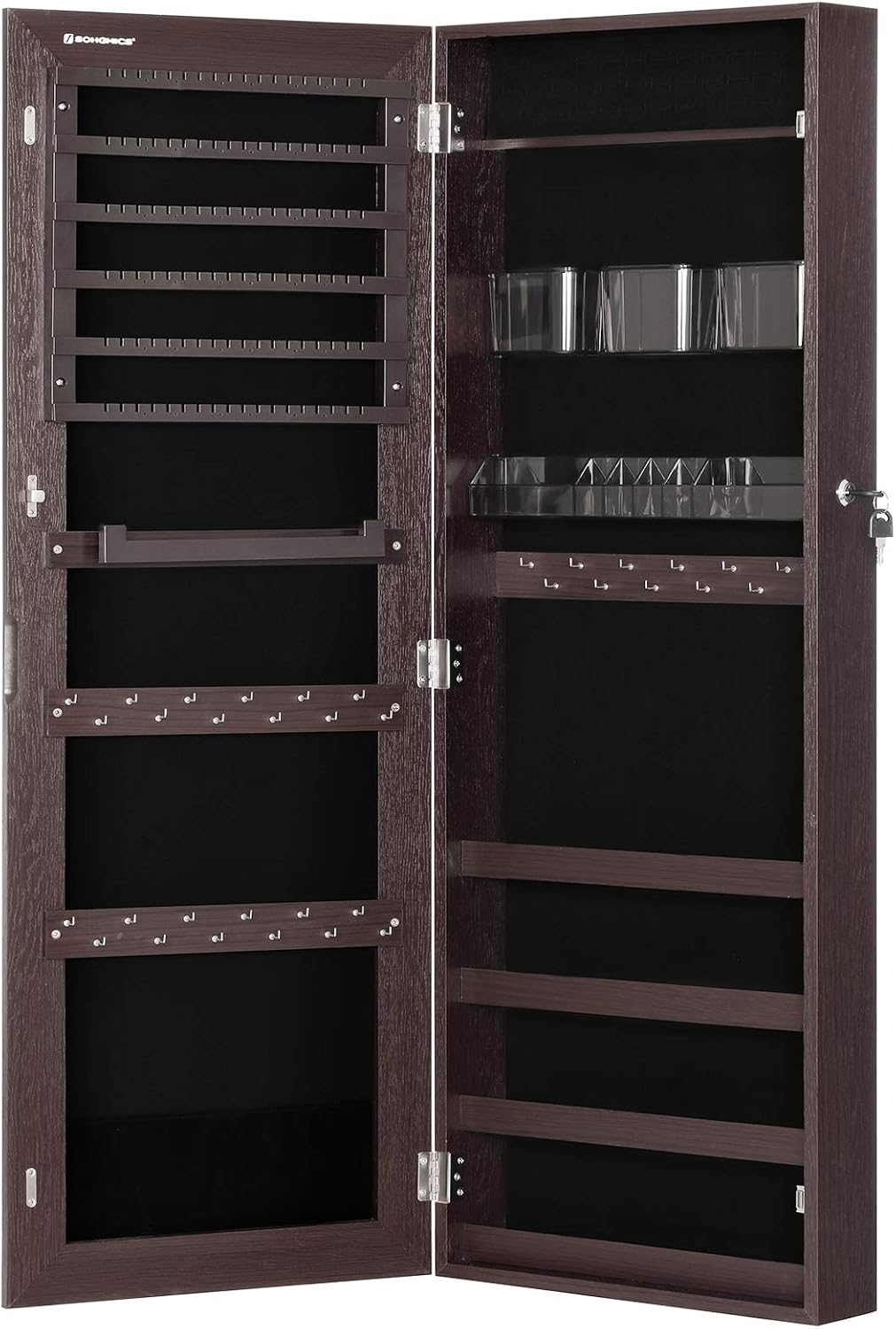 Lockable Wall-Mounted Jewelry Cabinet Armoire with 2 Plastic Trays Z65408