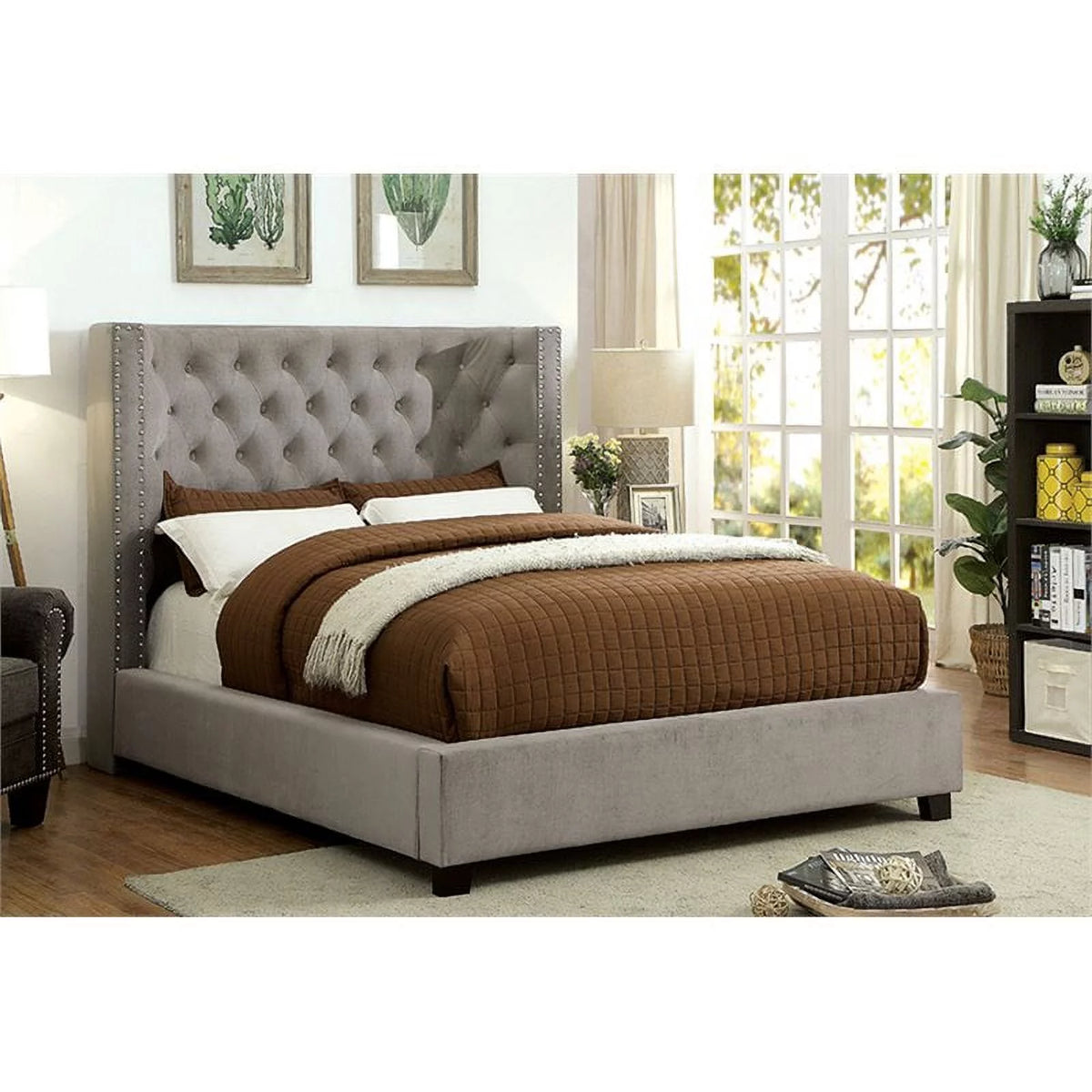 Gray Fabric Wingback California King Bed C79047