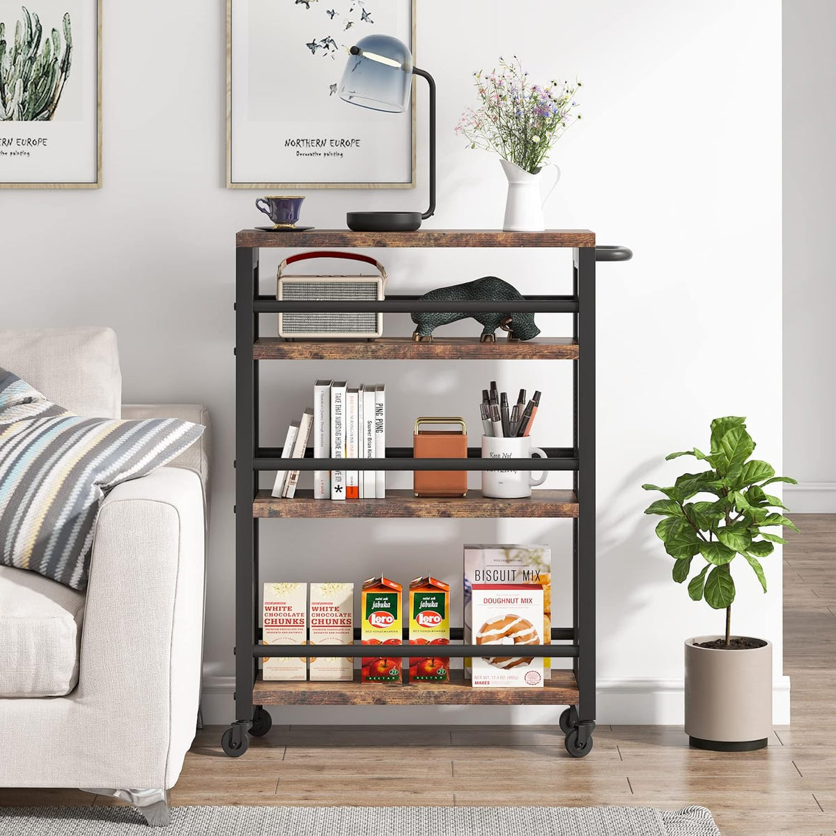 4-Tier Metal Rolling Storage Cart with Handle Y946