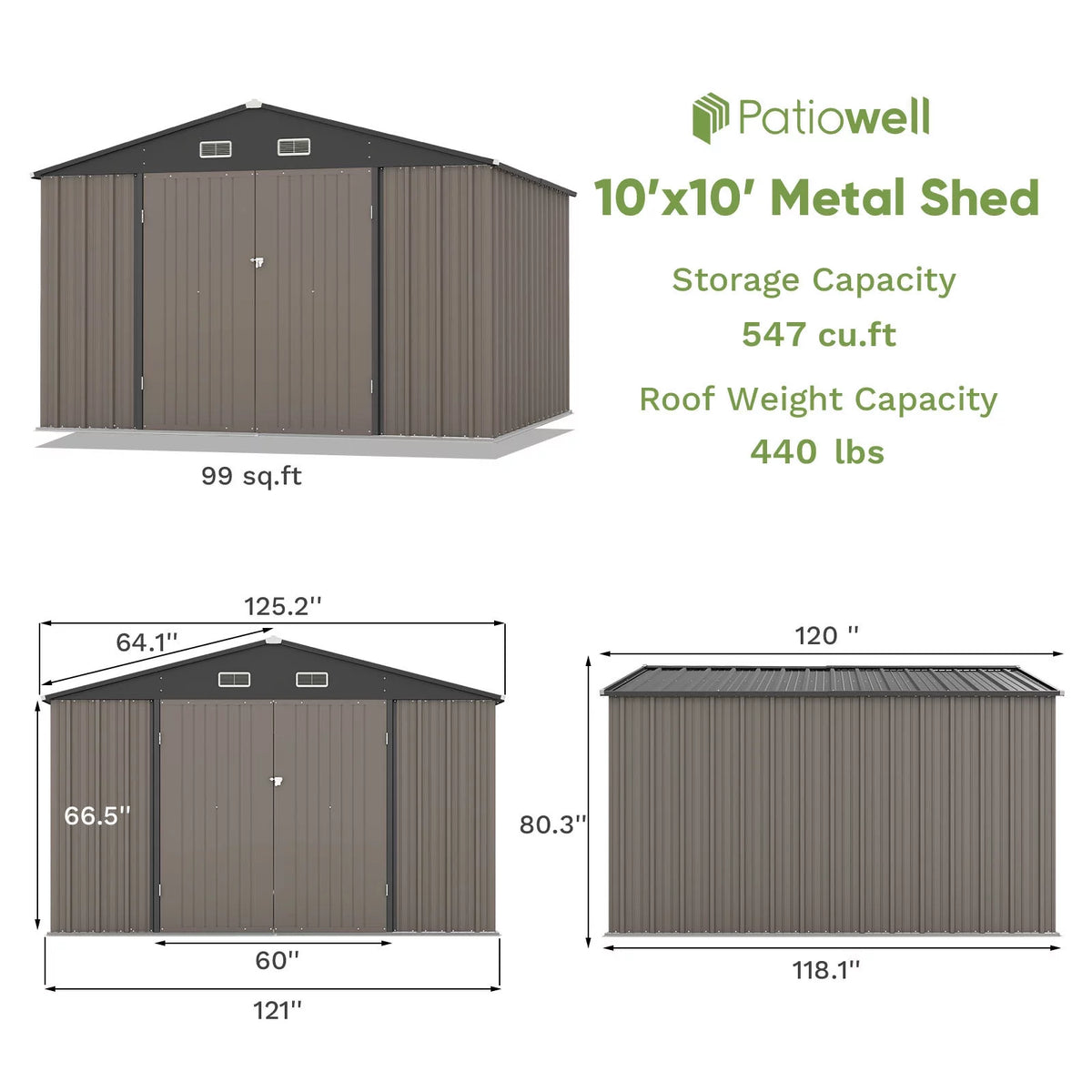 10 x 10 ft Outdoor Storage Metal Shed, Brown M7704