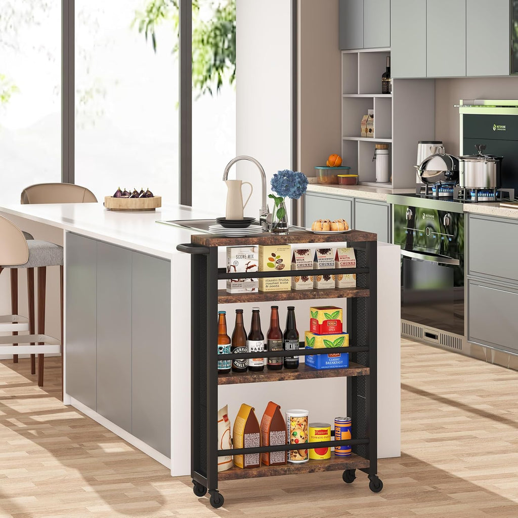 4-Tier Metal Rolling Storage Cart with Handle Y946