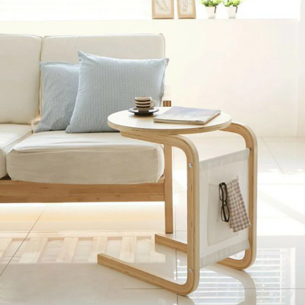 C-shaped Sofa End Side Table with Side Pocket Q9051