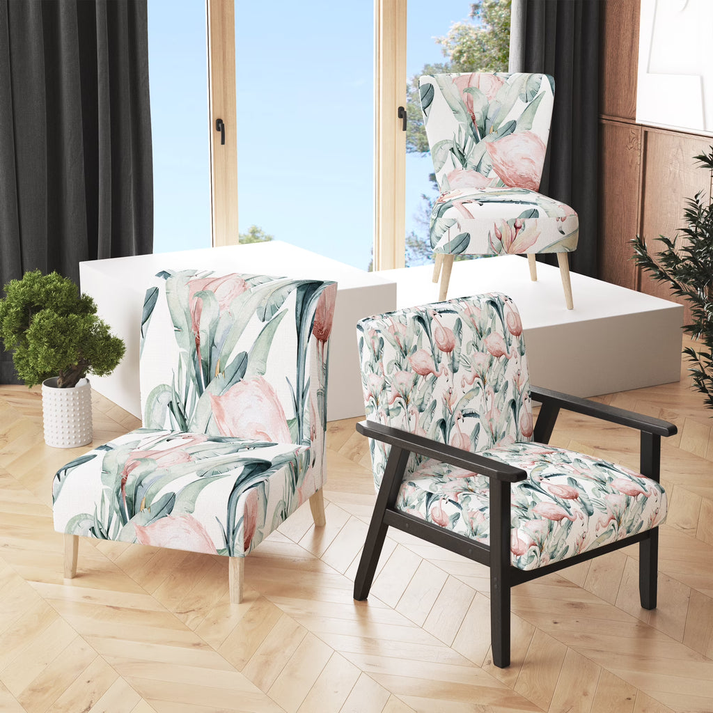 Upholstered Patterned Accent Chair and Arm Chair N38110