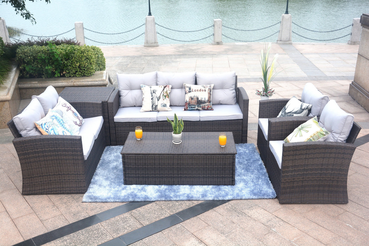 6-Piece Wicker Outdoor Sofa Set with Cushions H33591