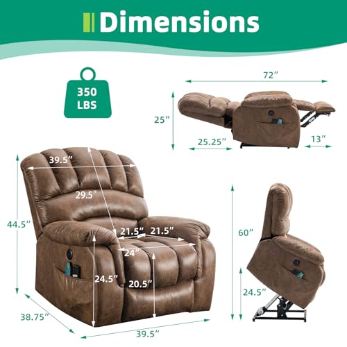 Large Dual Motor Lay Flat Lift Recliner Chair with Heat & Massage Y978