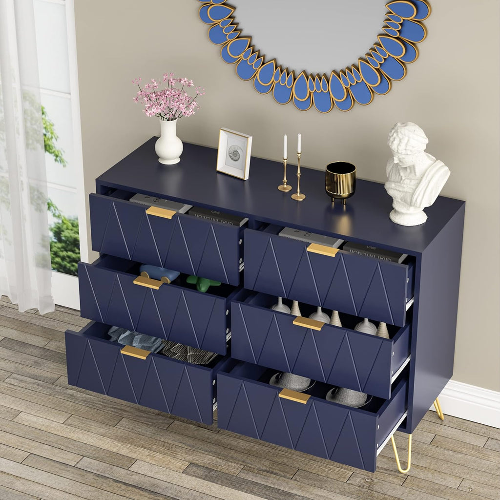 Navy Blue 6 Drawer Dresser P65349