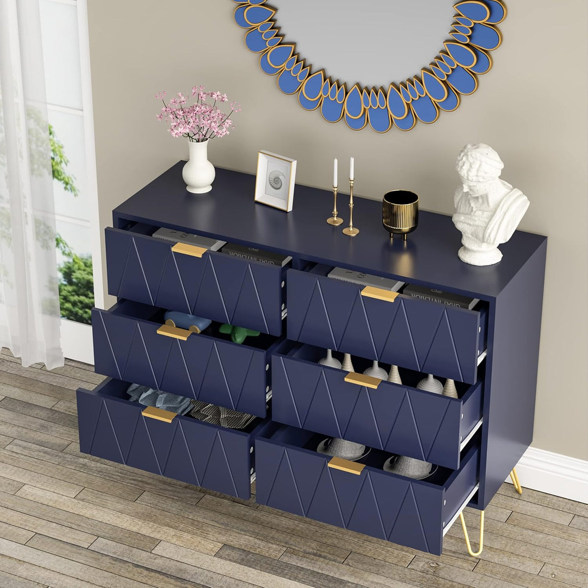 Navy Blue 6 Drawer Dresser P65349