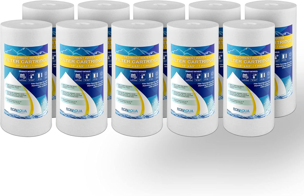 Sediment Replacement Water Filters 1 Micron 4.5x 20 Cartridges 10 Pack T997