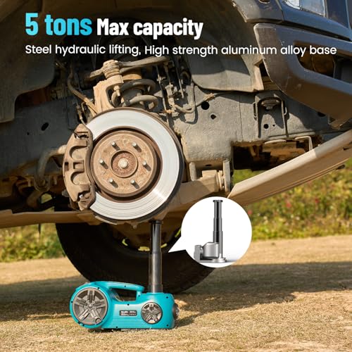 5 Ton 12V Hydraulic Electric Car Jack Kit with Impact Wrench and Tire Inflator Pump V395