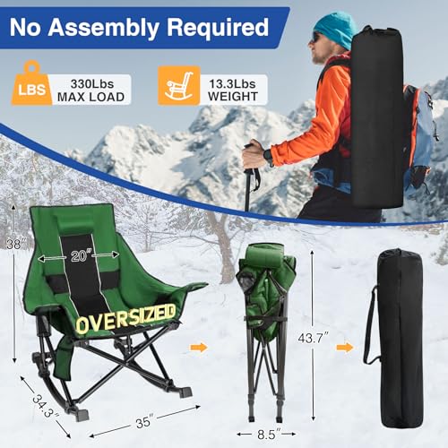 Oversized Heated Rocking Camping Chair with Pillow and Carry Bag F6979