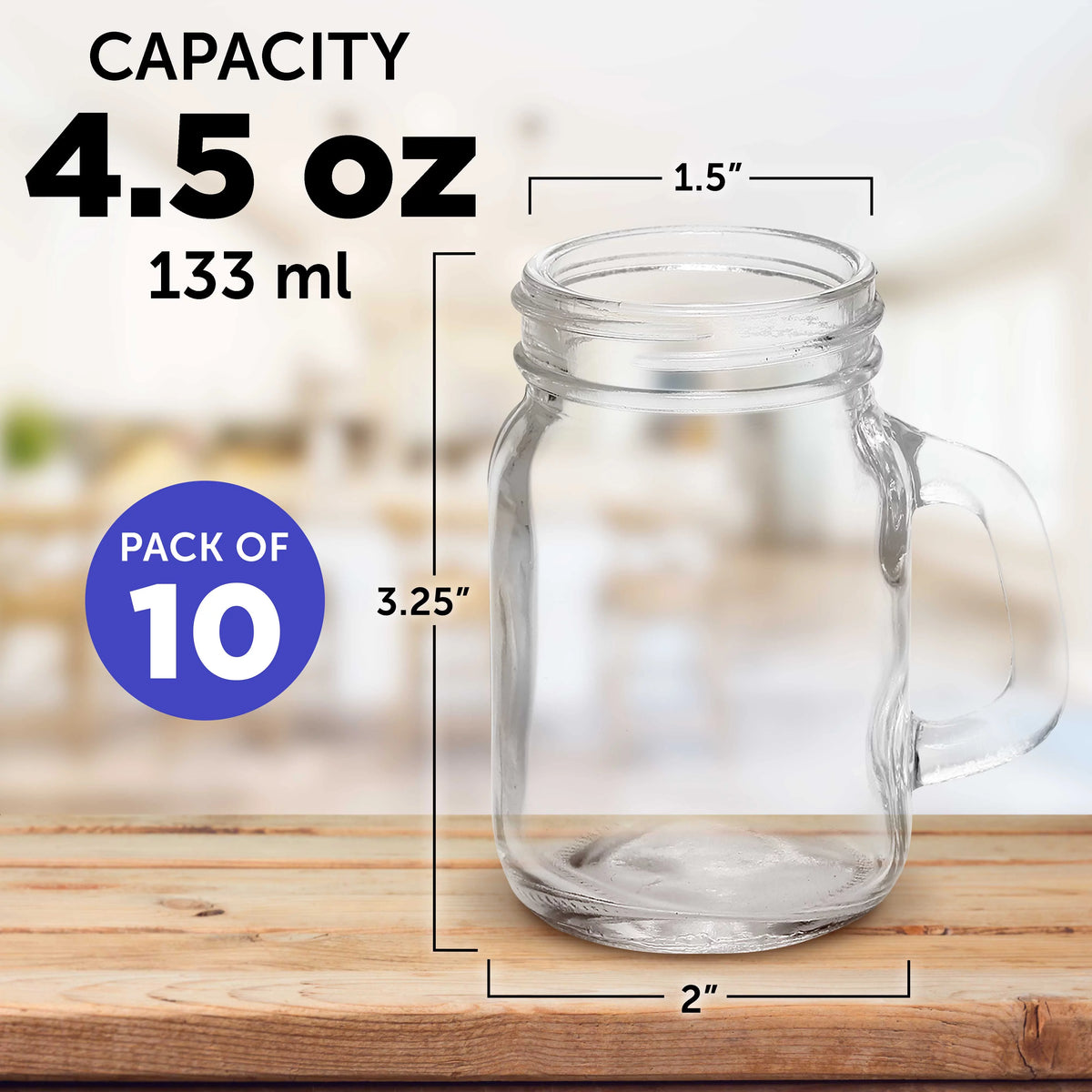 Clear Glass Mason Jar with Handle Set of 10, 4.5 oz C47325