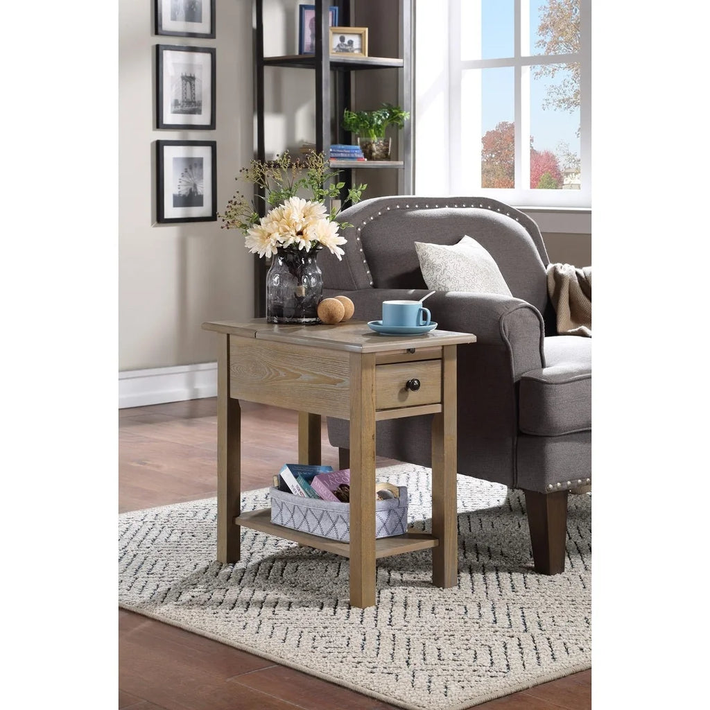 Driftwood Side Table with USB Charging Station Y327774
